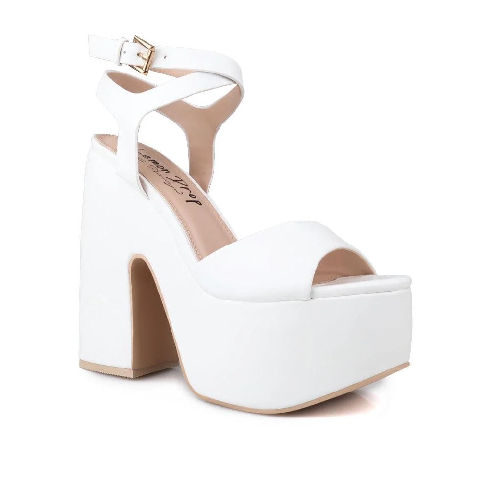 Lemon Drop White Platform Sandals